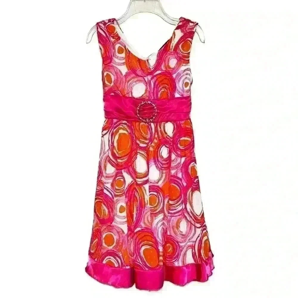 My Michelle Girls Pink Pleated Swirls Strappy Dress Mid Length Embellished 14